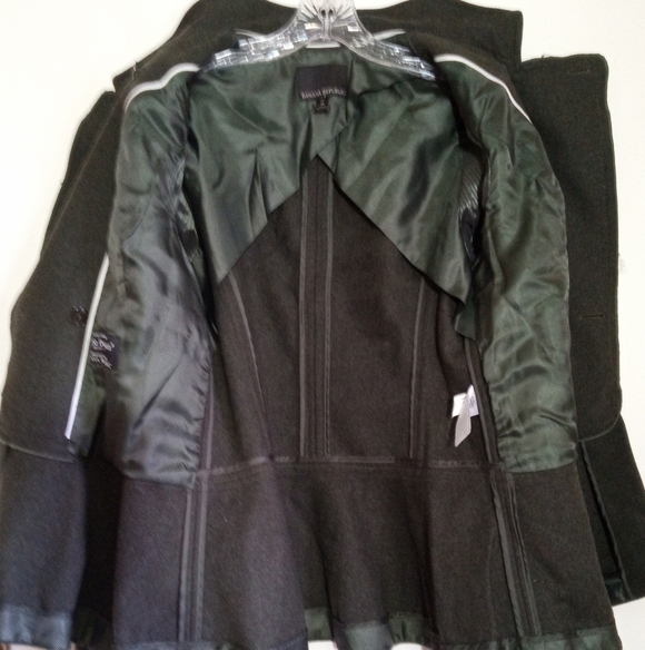 Banana Republic army green military wool blend peplum cadet pea coat - Picture 5 of 9